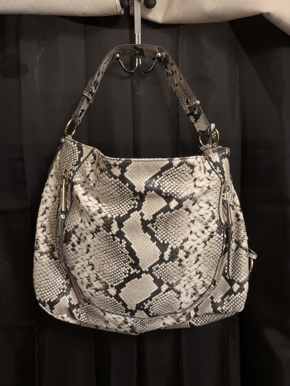 Jessica Simpson Black and White Python-Print Hobo Bag